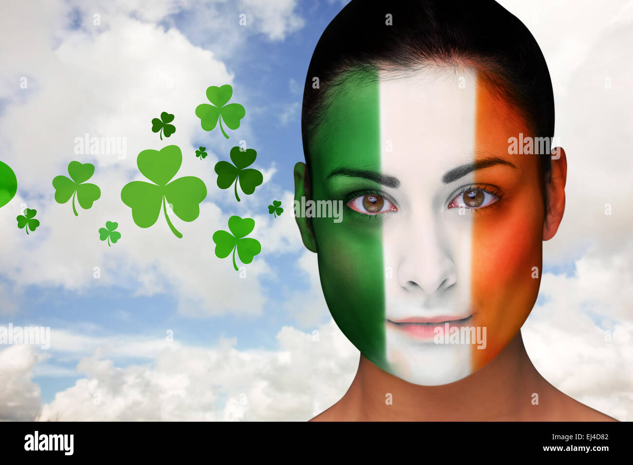 Zusammengesetztes Bild Brünette im irischen Gesicht malen Stockfoto