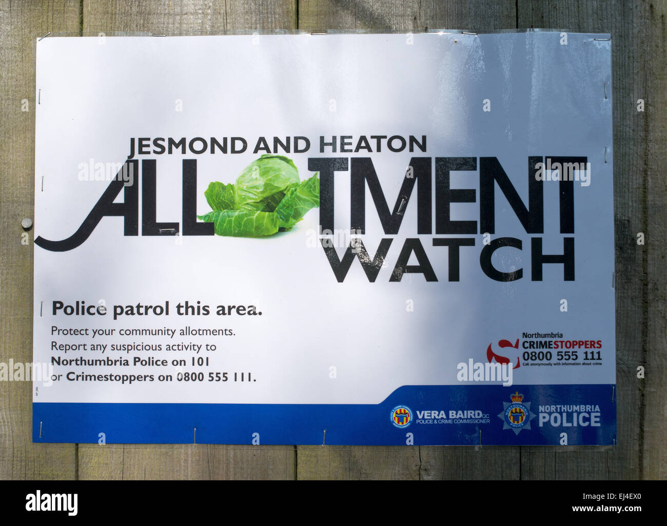 Zuteilung Watch Zeichen für Jesmond und Heaton Kleingärten Newcastle Upon Tyne, England UK Stockfoto
