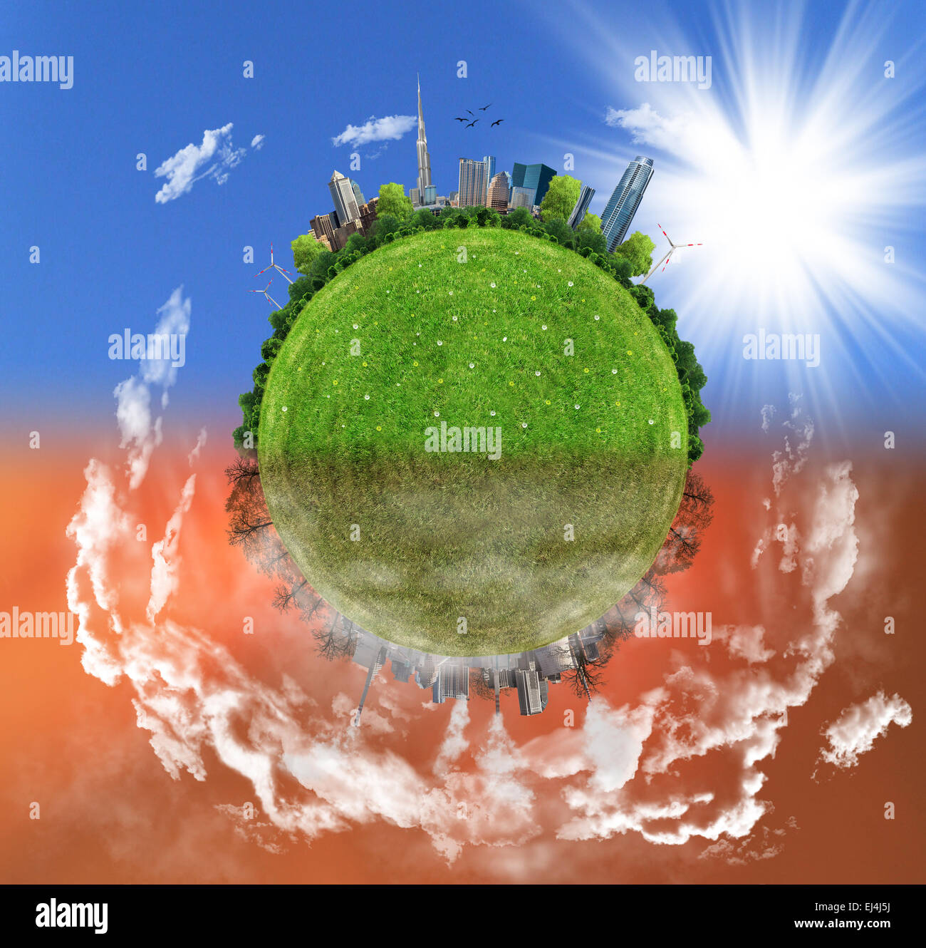 Zwei Optionen / Seiten, Eco-Konzept, Öko-digitale Kunst Stockfoto