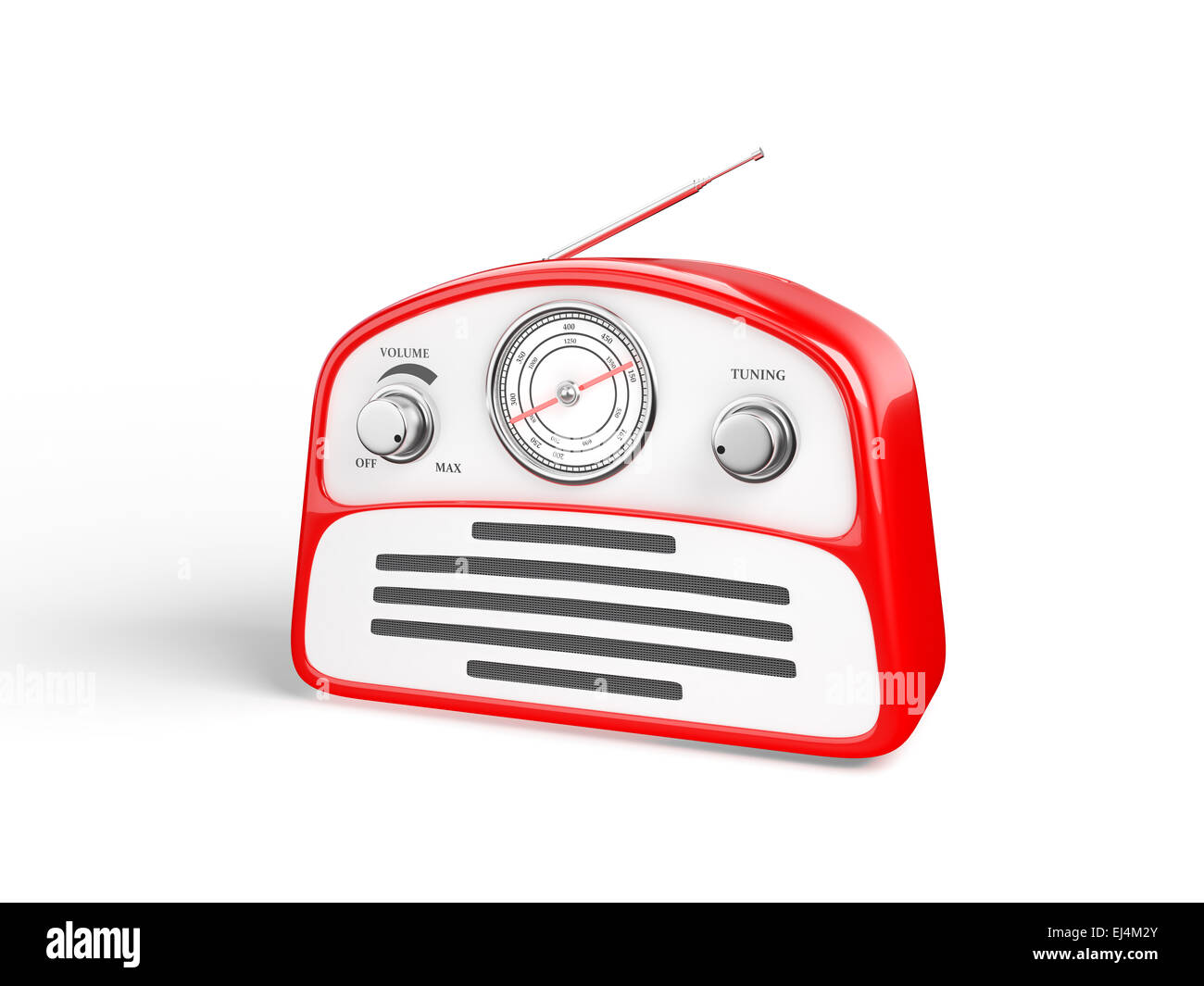 Alte rote Vintage-retro-Stil-Radio-Empfänger, die isoliert auf weißem Hintergrund Stockfoto