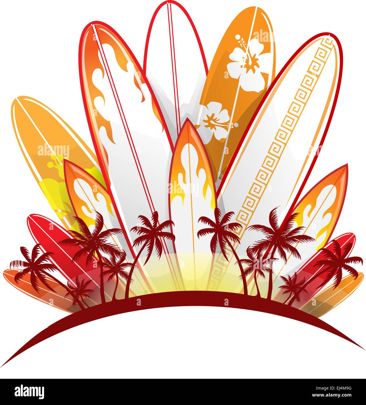 Surfbrett stellen isoliert auf weißem Hintergrund Stock Vektor