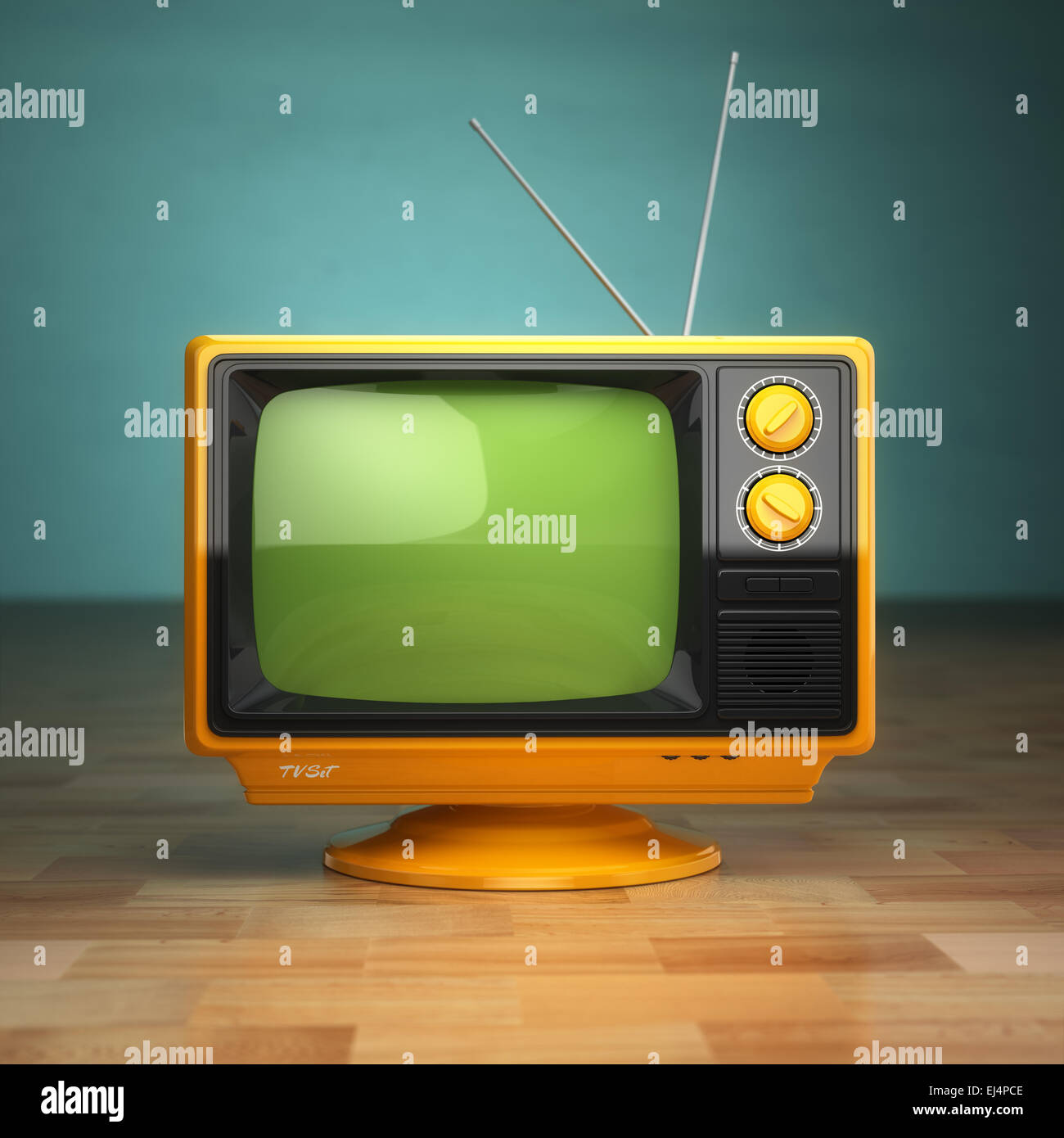 Retro Vintage tv auf grünem Hintergrund. TV-Konzept. 3D Stockfoto