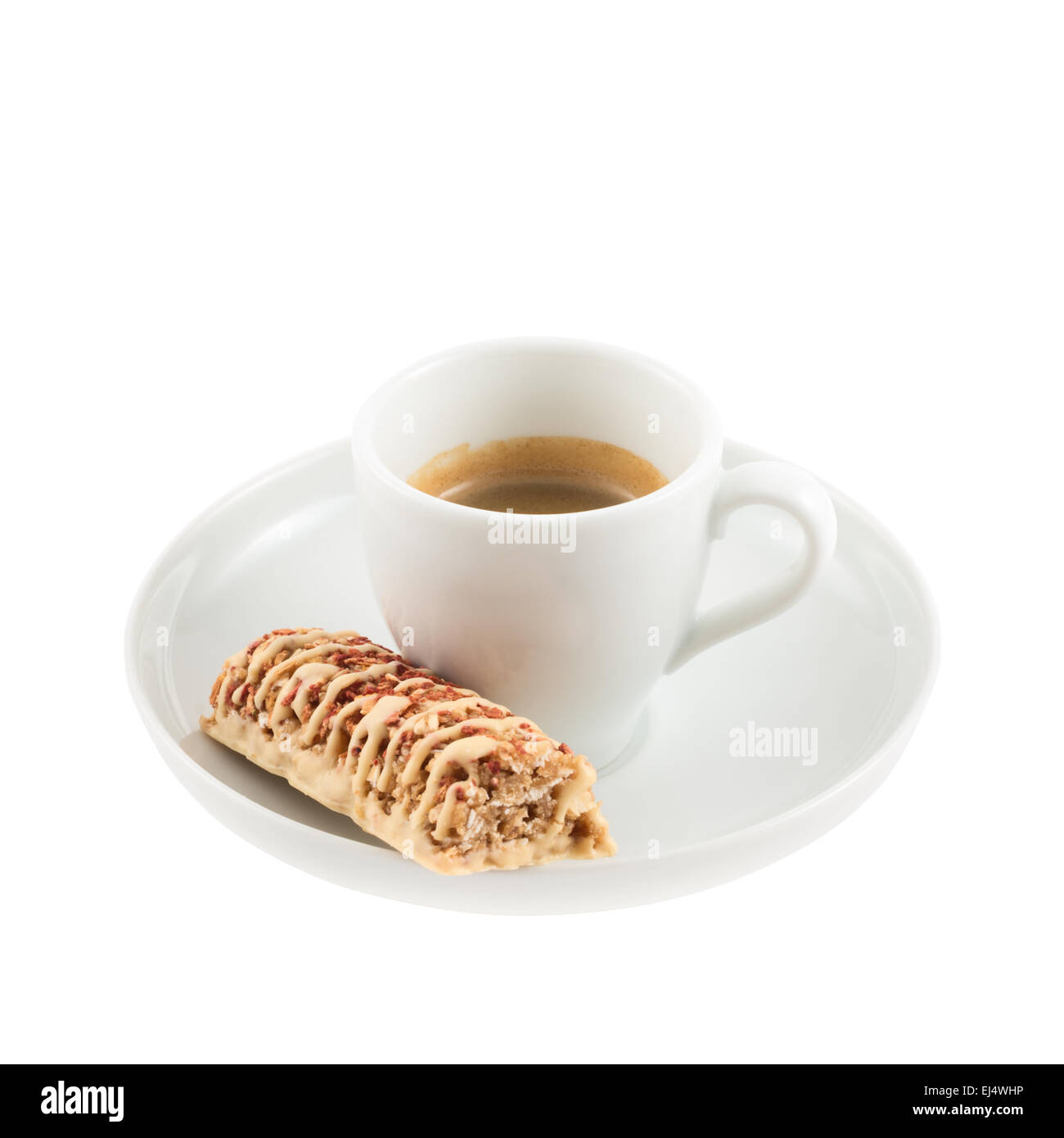 Tasse Kaffee mit Butterplätzchen isoliert Stockfoto