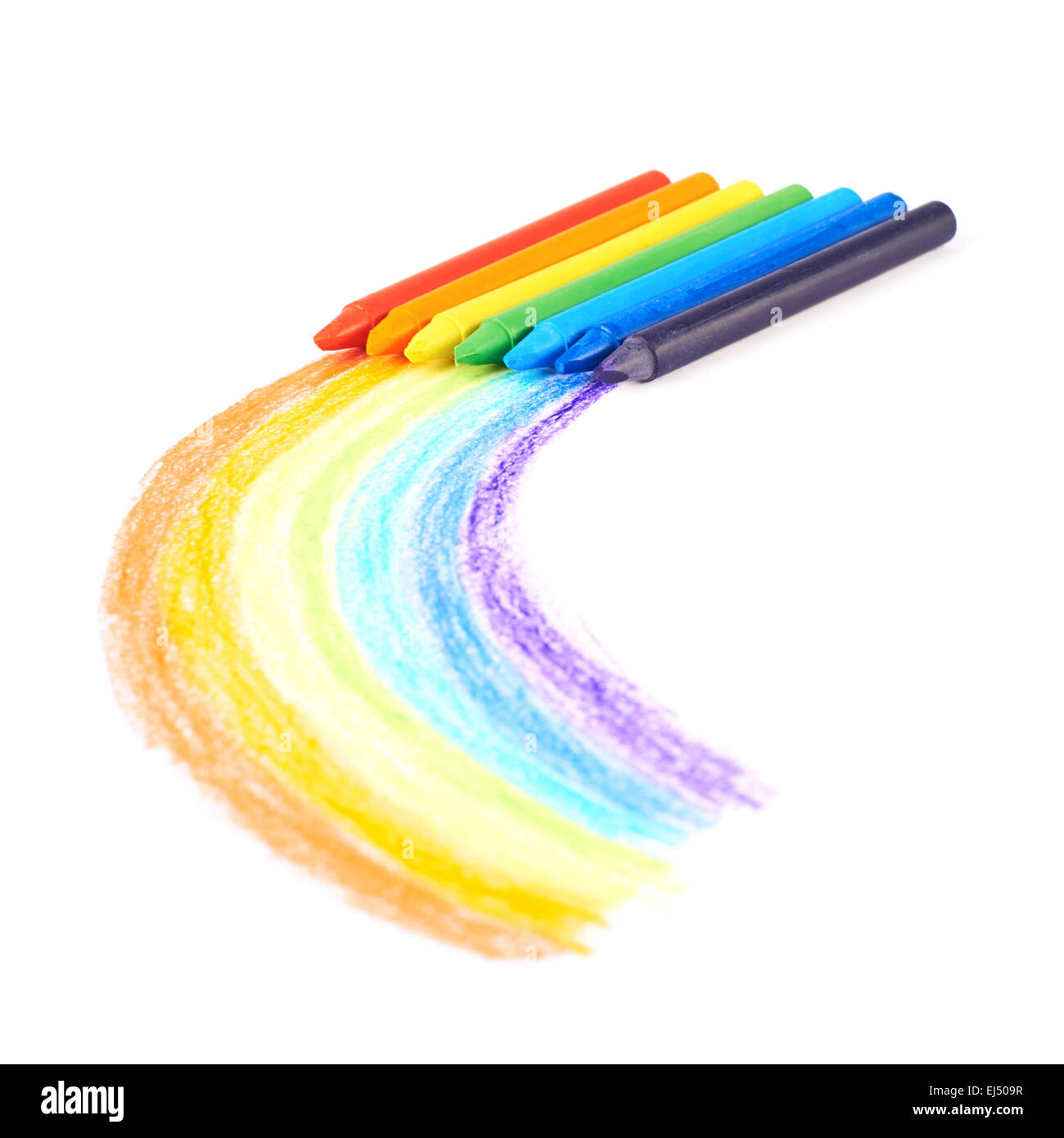 Regenbogen mit den Wachsmalstiften gezeichnet Stockfoto