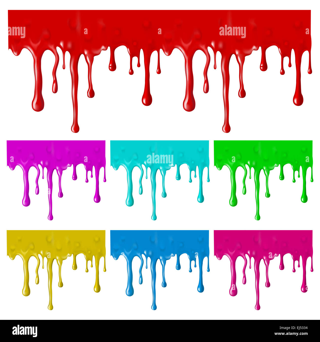 Grenze der Farbtropfen in verschiedenen Farben. Netz. Schnittmaske. (wiederholt und in jeder beliebigen Größe skaliert) Stockfoto
