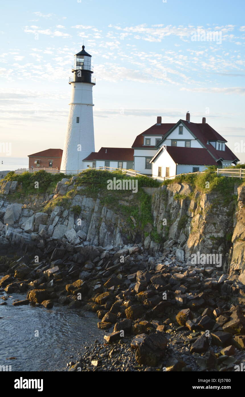 Portland Head Lighthouse bei Sonnenaufgang. Stockfoto