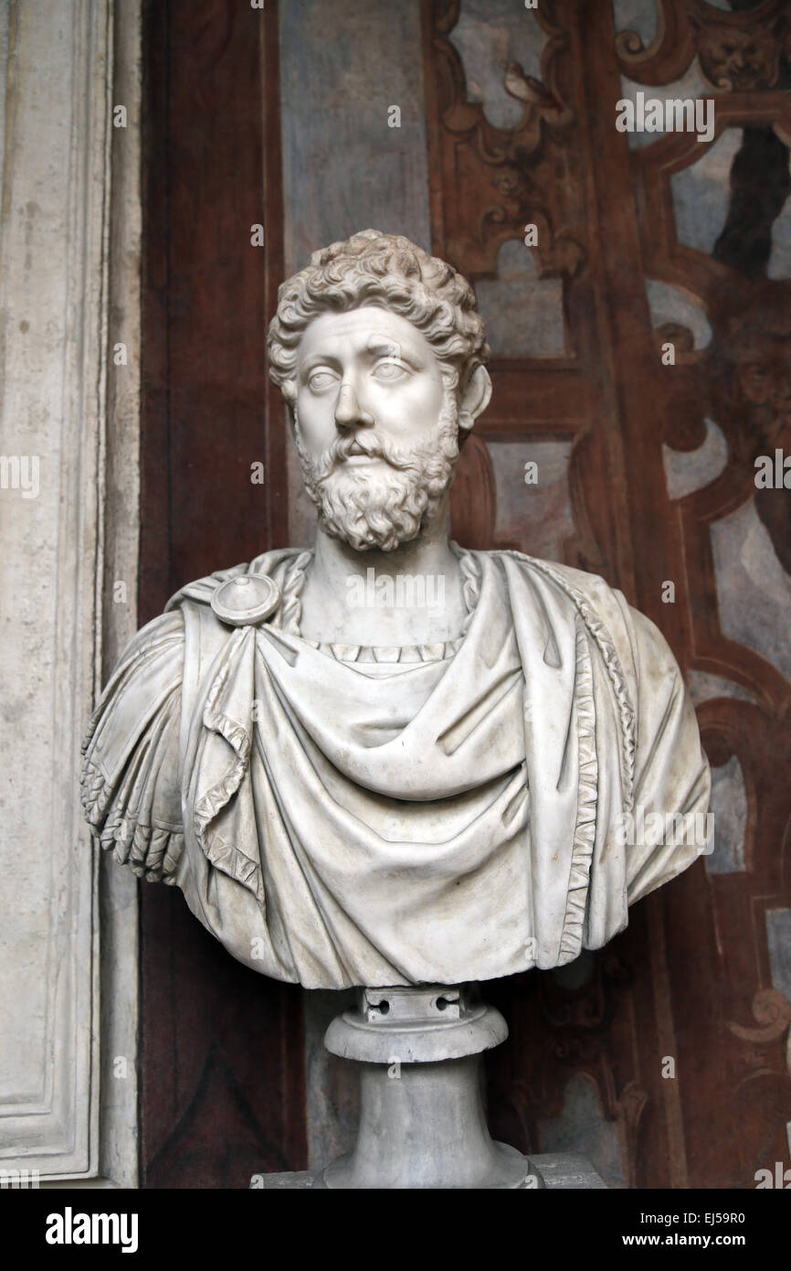 Marcus Aurelius (121-180 n. Chr.). Römischer Kaiser. Stoische Philosoph. Antonine Dynastie. Büste. Römische Nationalmuseum. Palast Massimo. Stockfoto