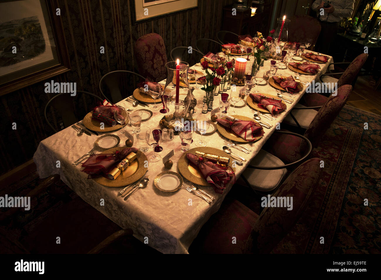 Weihnachts-Dinner Tischdekoration, Ojai, Kalifornien, USA Stockfoto