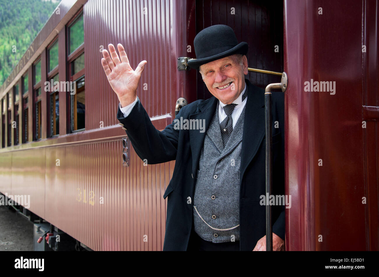 Reenactor für William Jackson General Palmer und Durango Silverton Narrow Gauge Railroad, Colorado, USA Stockfoto