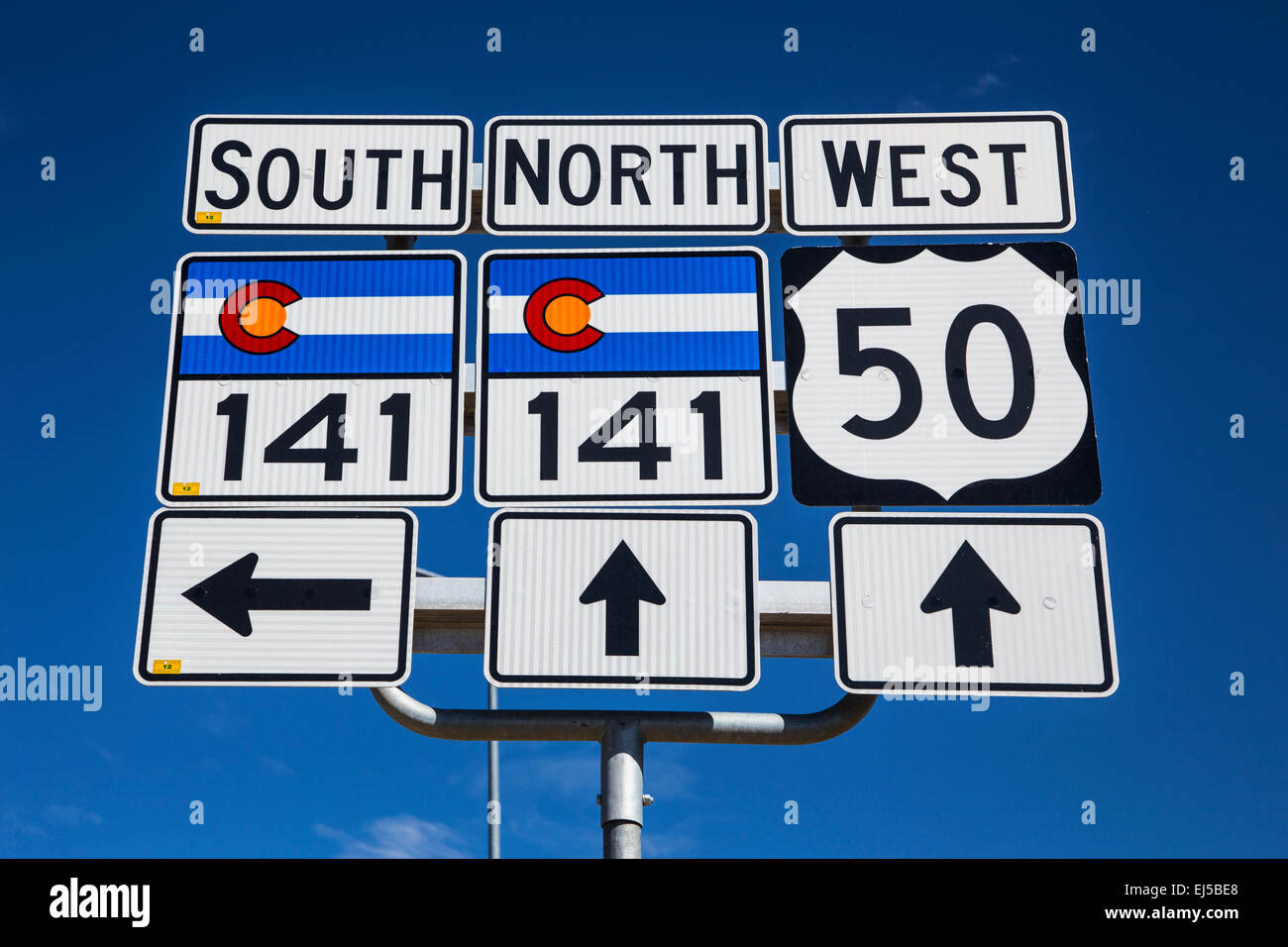 Route 141 und Route 50, südlich von Grand Junction, Colorado, USA Stockfoto
