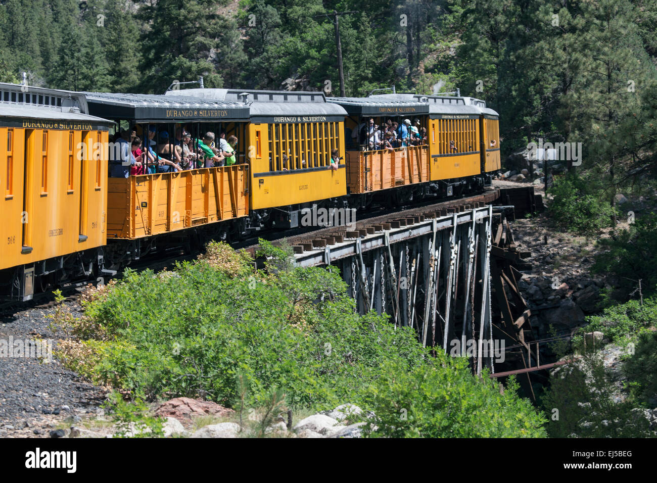 Durango and Silverton Narrow Gauge Railroad mit Dampfmaschine Zug Fahrt, Colorado, USA Stockfoto