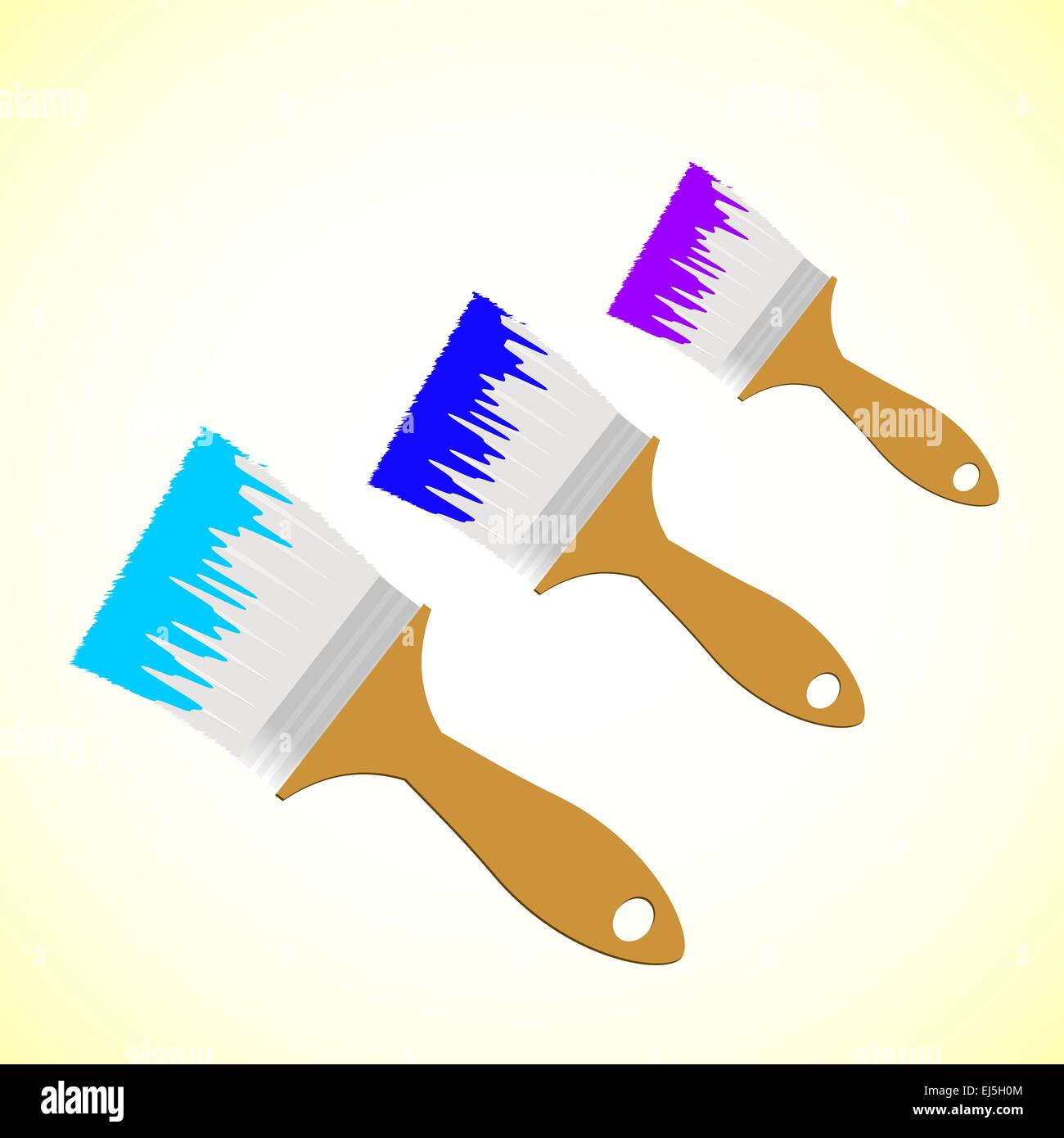 Drei Farben Pinsel auf gelben glatten Hintergrund, Vektor-illustration Stock Vektor