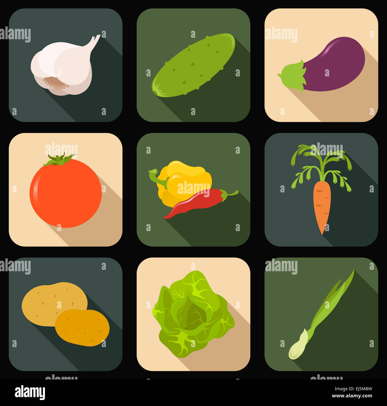 Vektor-Bild der flachen Ikonen des vegetqables Stockfoto