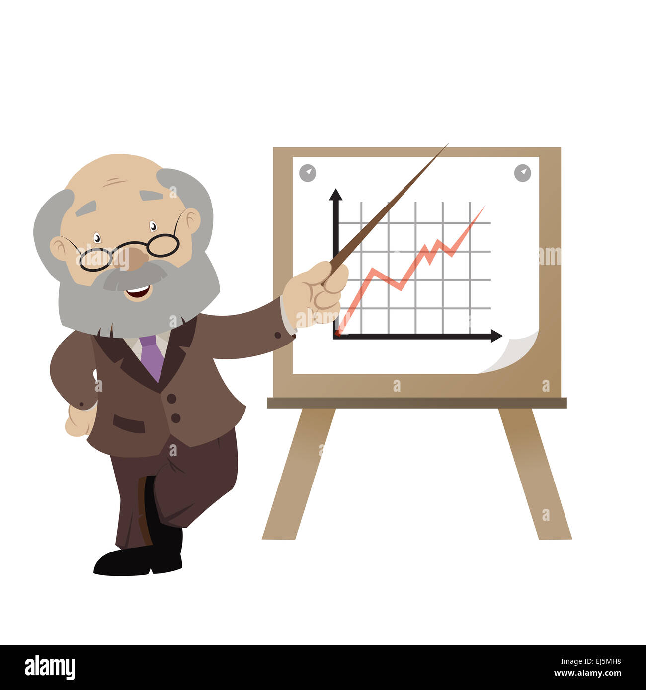 Der Cartoon-Business-Mann mit dem Diagramm Stockfoto