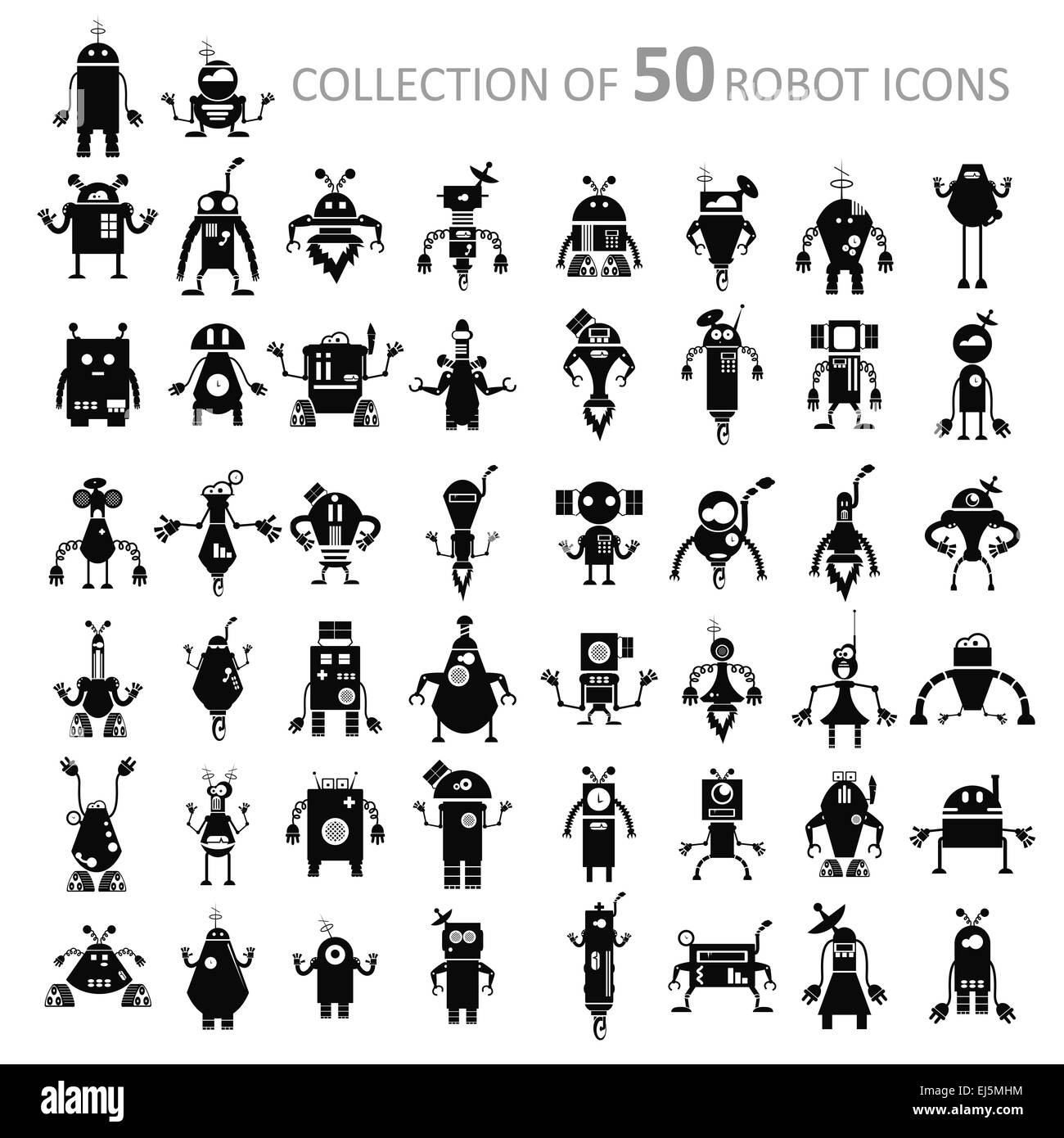 Vektor-Bild schwarz retro Roboter Icons Stockfoto