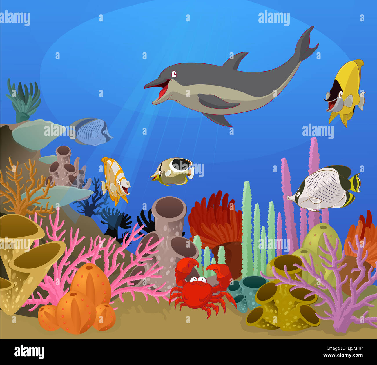 Vektor-Bild von SeaWorld mit Diffirent Tieren Stockfoto