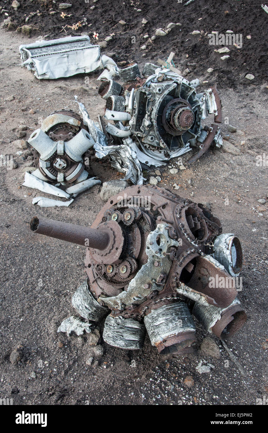 Das Wrack des amerikanischen B29 "Over Exposed" am Bleaklow oben Glossop in Derbyshire stürzte. Stockfoto