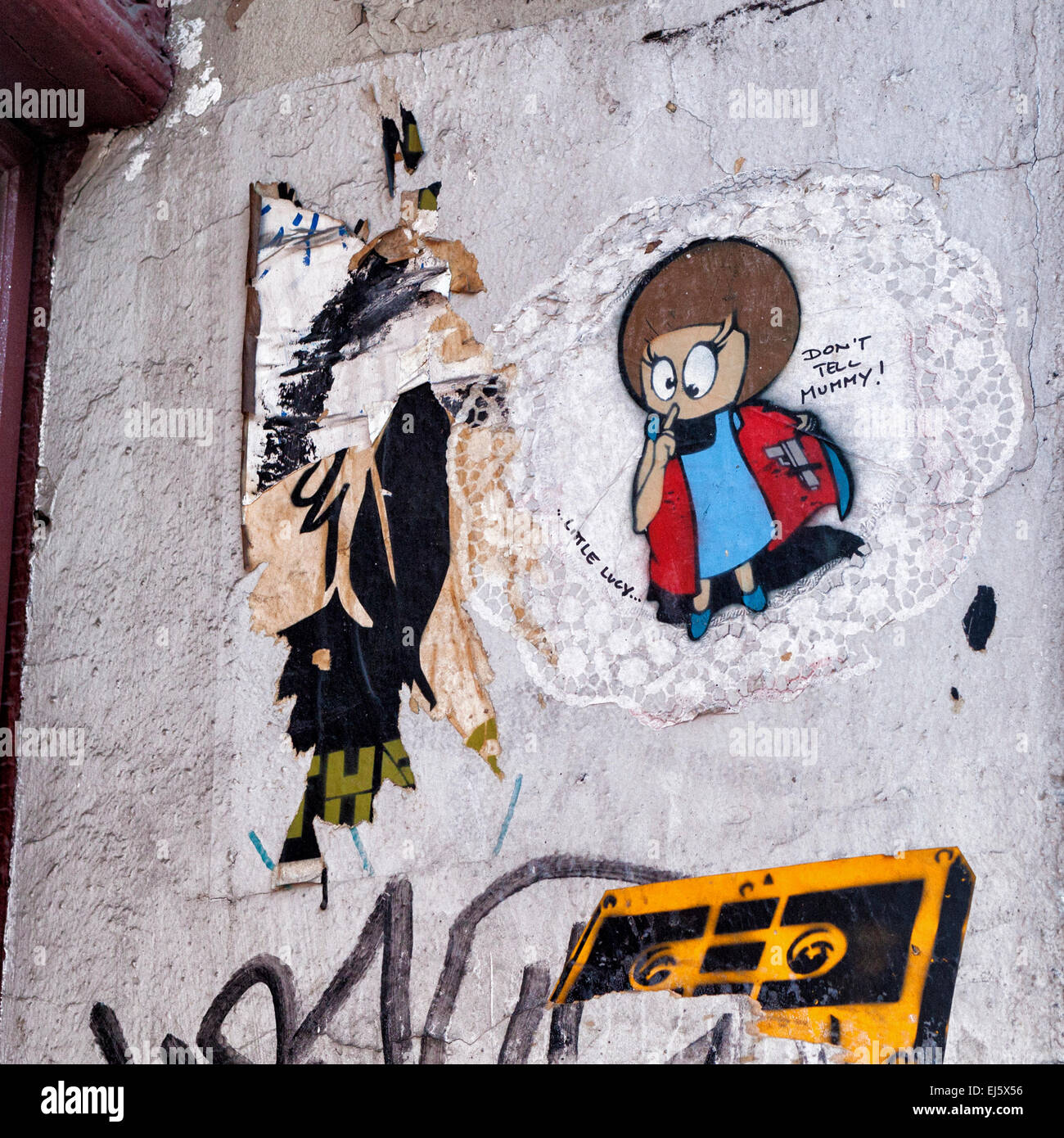 Street Art und Graffiti - El Bocho "Little Lucy ihre Katze zu töten"-Serie, Mitte-Berlin Stockfoto