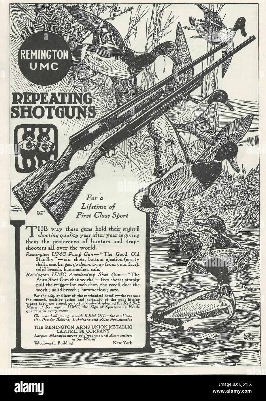 Remington wiederholt Schrotflinten - Werbung 1916 Stockfoto