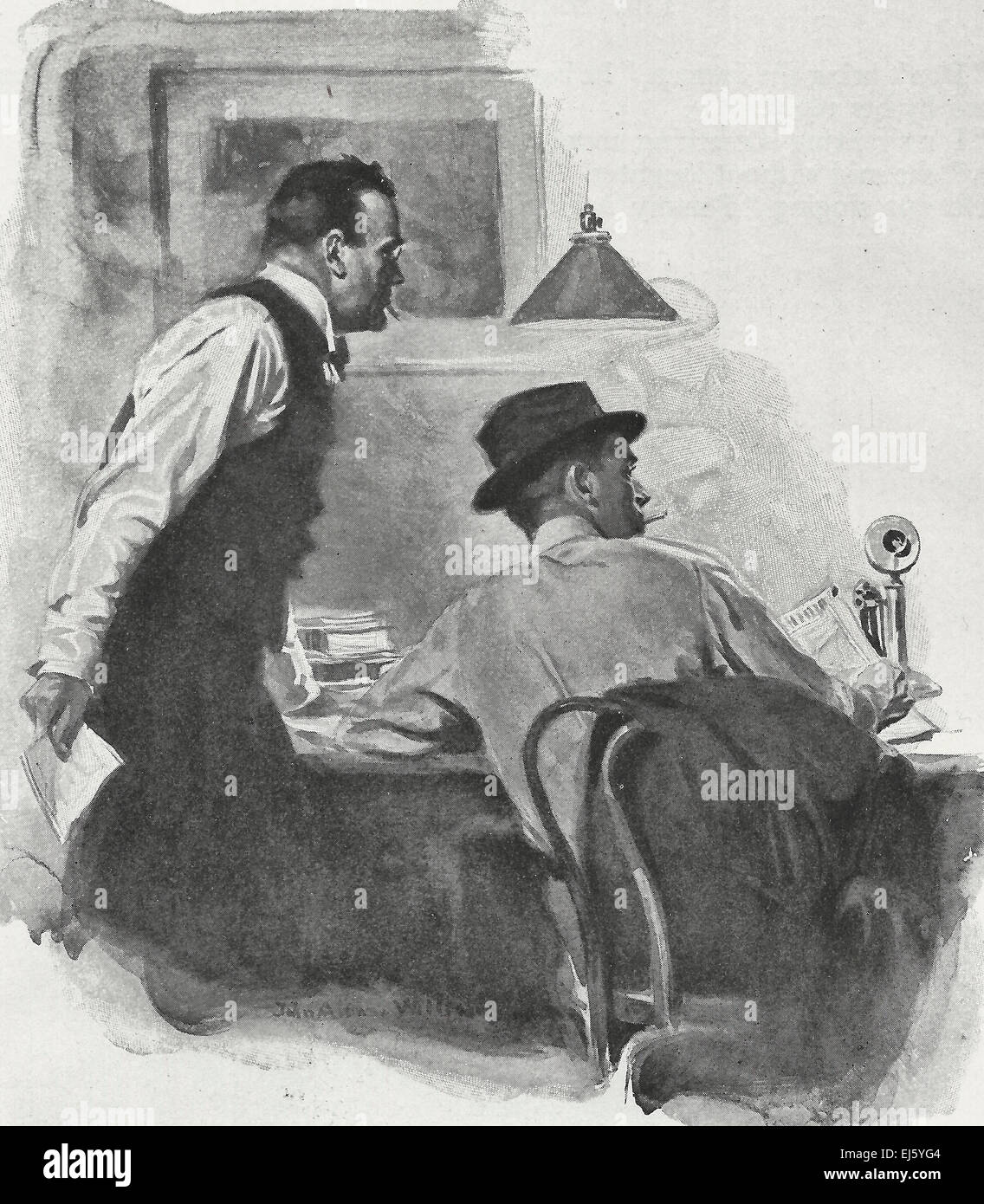 Alte Zeit-Reporter am Newsdesk, um 1910 Stockfoto