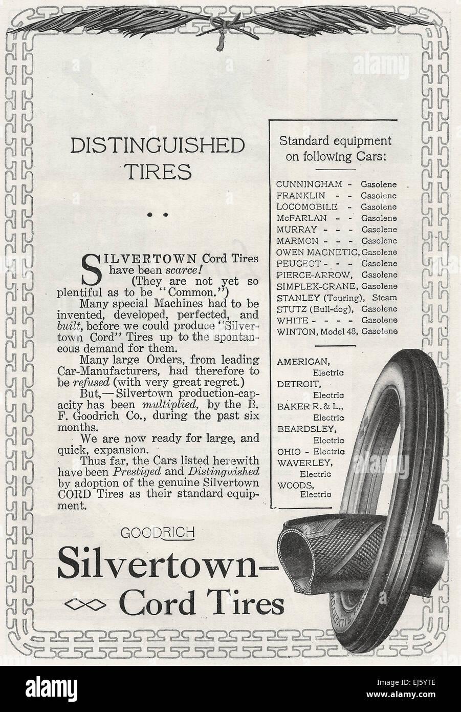 Silvertown Schnur Reifen - Werbung 1916 Stockfoto