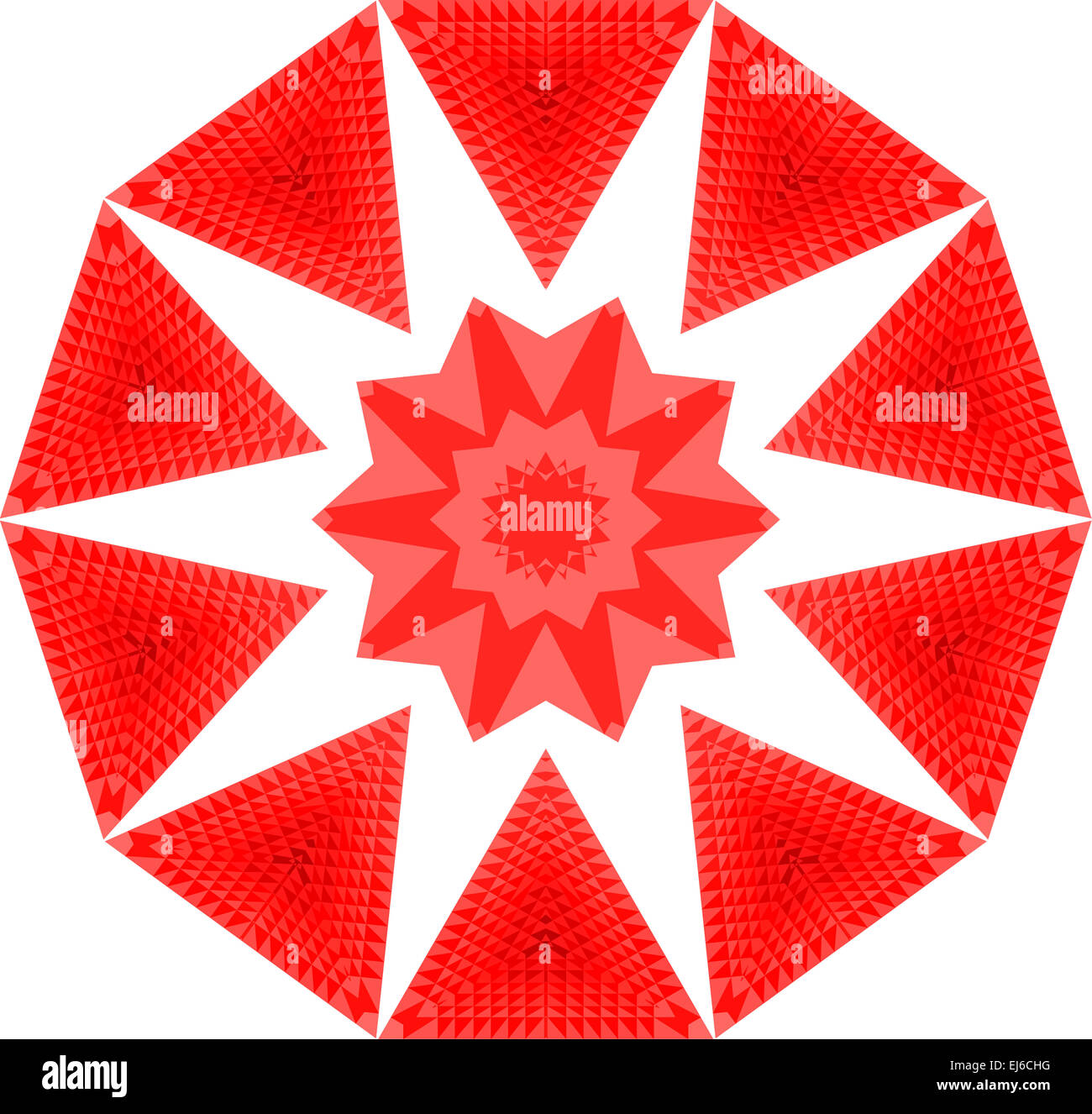 Eine rote und weiße Mandala Bild aus vielen kleinen Dreiecken gefertigt, um  eine komplizierte Konstruktion bilden Stockfotografie - Alamy