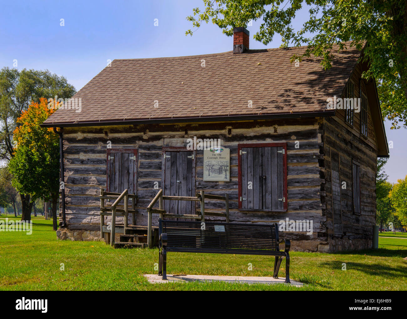 Das alte Courdough Haus in Prairie du Chien, Wisconsin ist ein französisch-kanadische Blockhaus des Schattenwerfers Stück Sur Stück Stockfoto