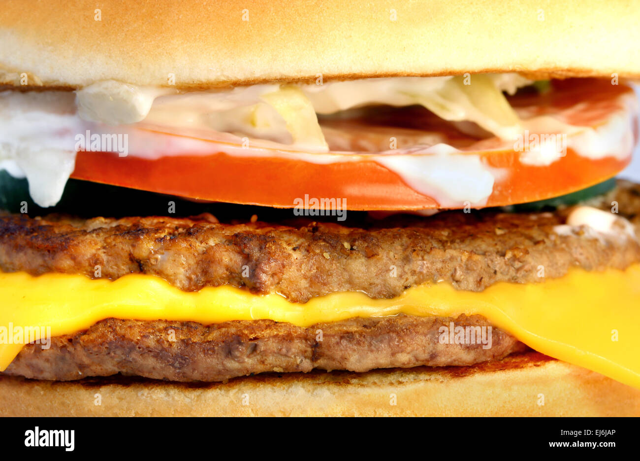 Makro frisch lecker Burger mit Fleisch Stockfoto