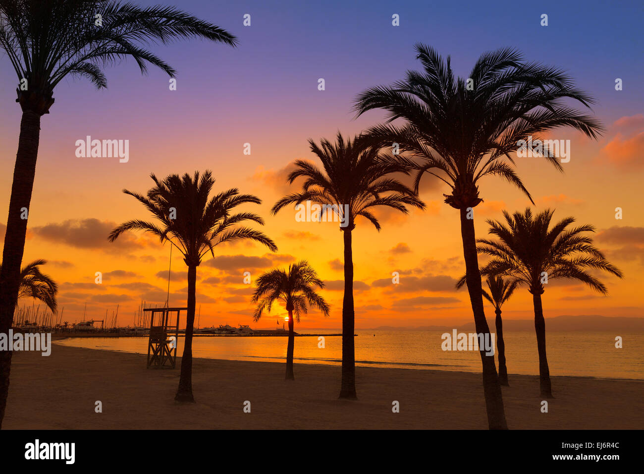 Mallorca El Arenal sArenal Strand Sonnenuntergang in der Nähe von Palma De Mallorca Balearen Spanien Stockfoto