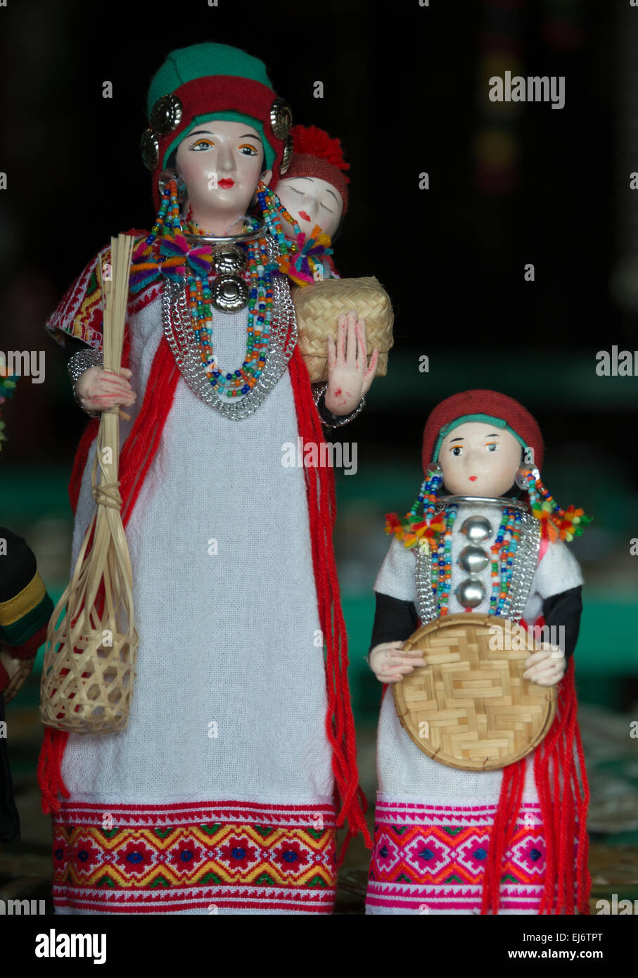 Puppen des Stammes Menschen, Inle-See, Shan State in Myanmar Stockfoto