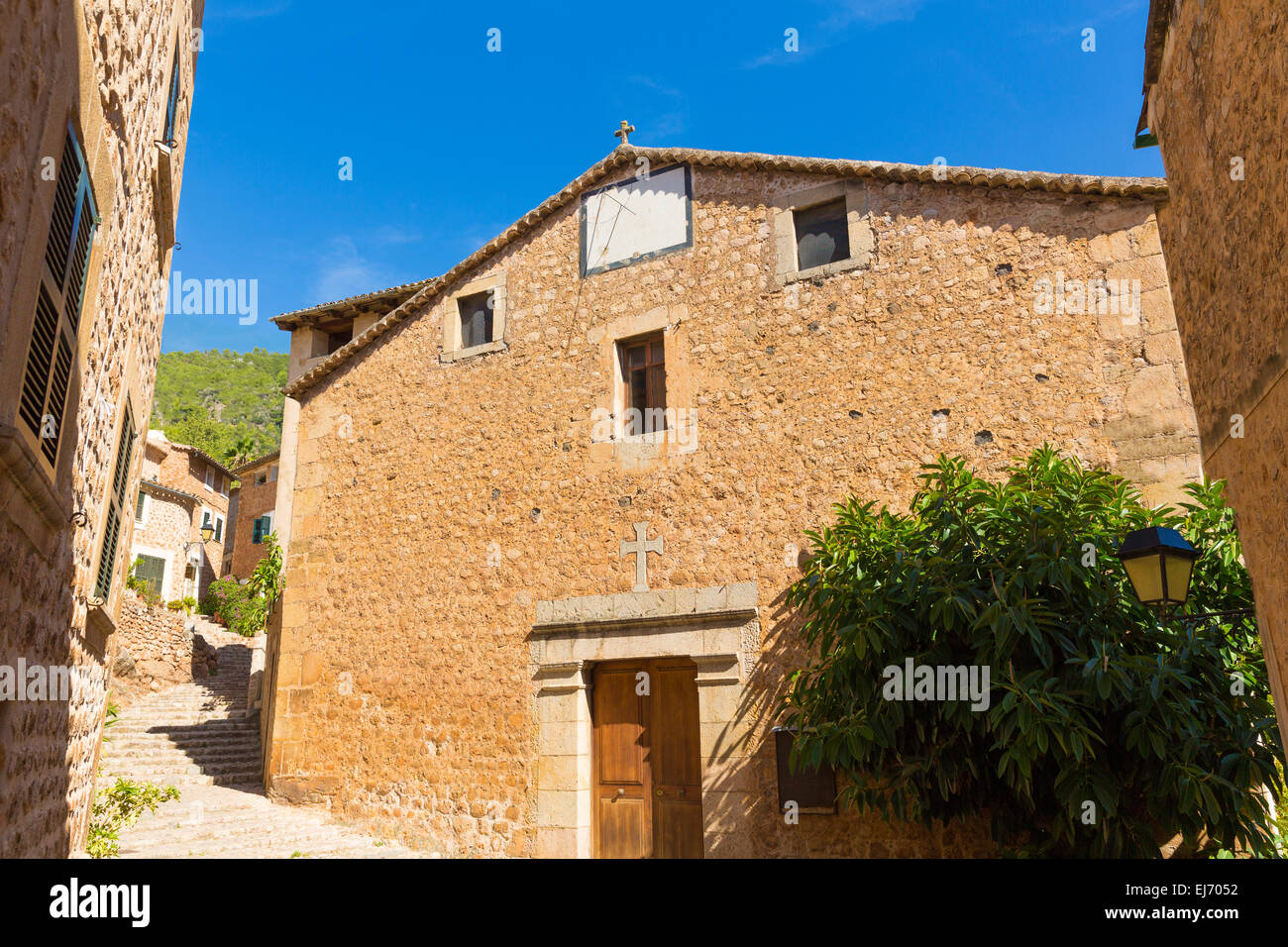 Fornalutx Dorfkirche in Mallorca Balearen Insel Mallorca Spanien Stockfoto