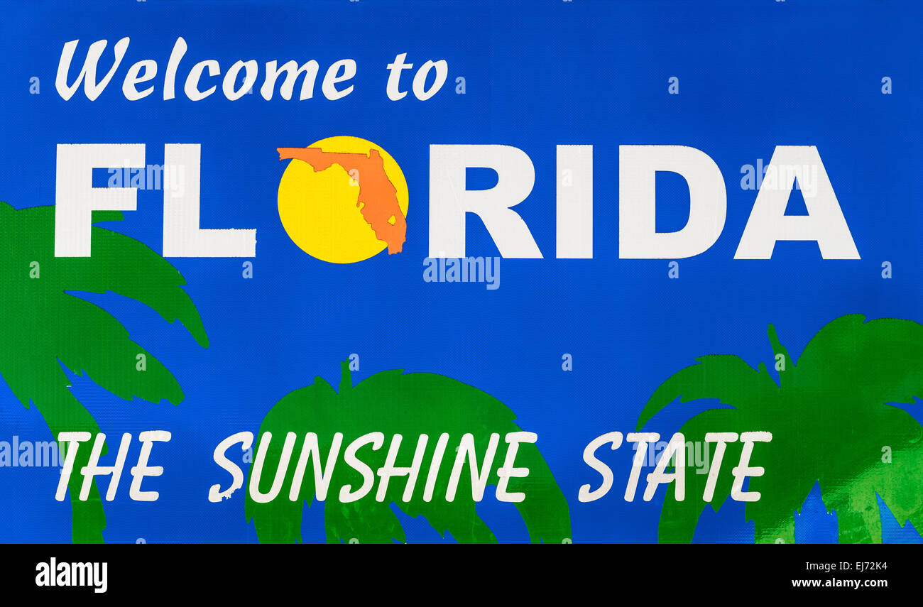 Willkommen Sie bei Florida-Straßenschild Stockfoto