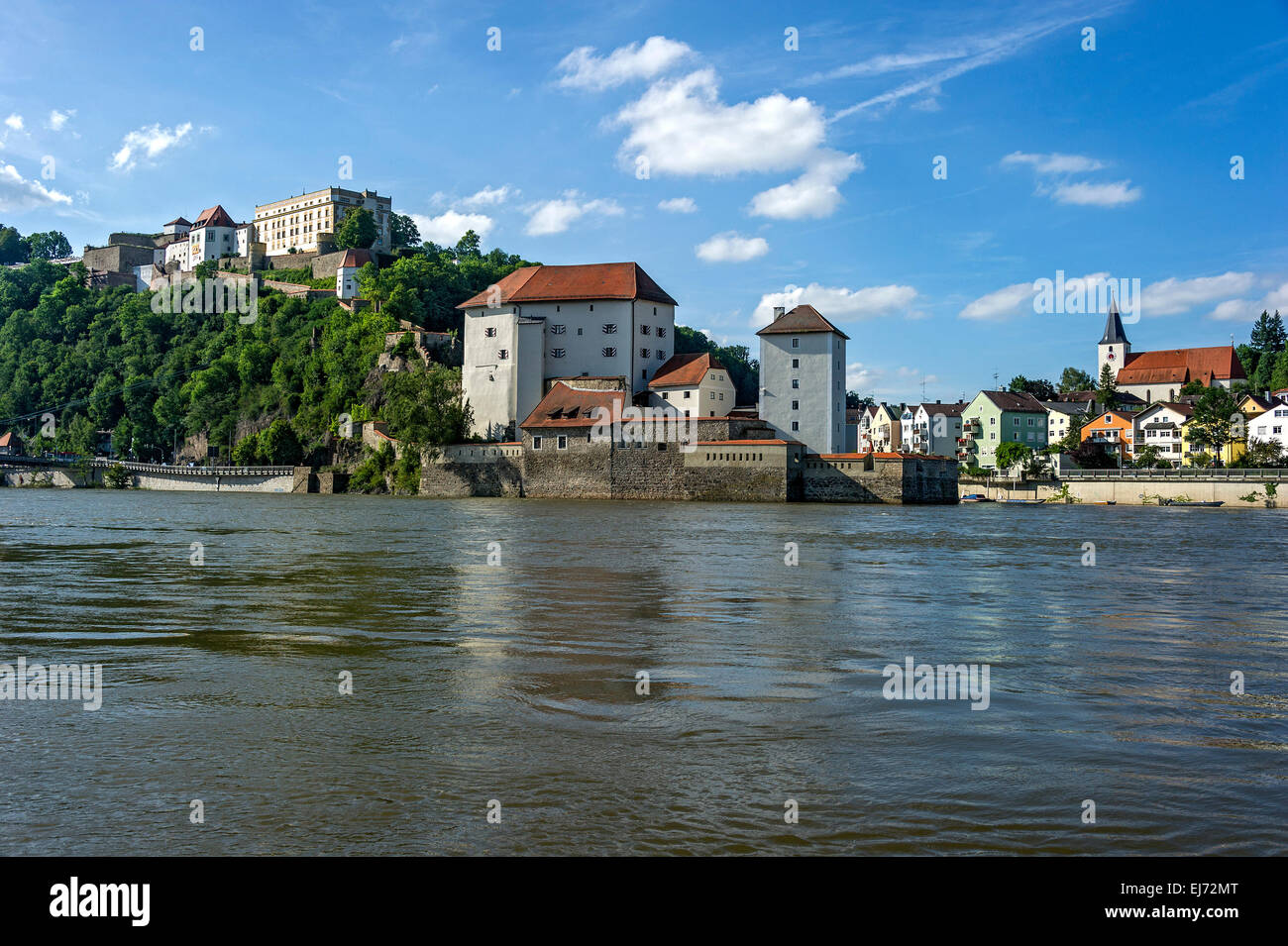 Veste Oberhaus Festung und Veste Niederhaus Festung, Zusammenfluss von Donau und Ilz, Altstadt, Passau Stockfoto