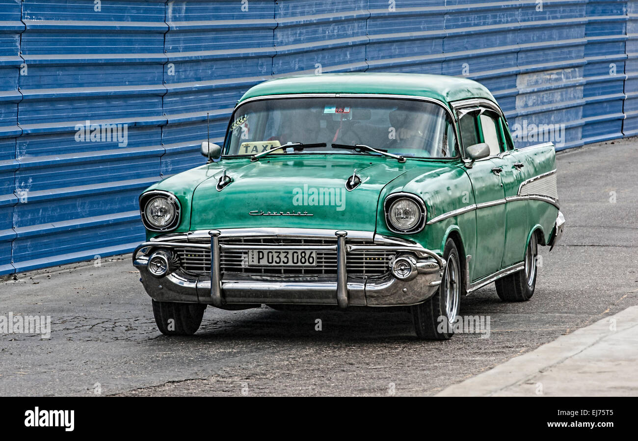 Alte amerikanische Green Chevrolet Chevvy Car verwendet als Taxi in Havanna Kuba Stockfoto