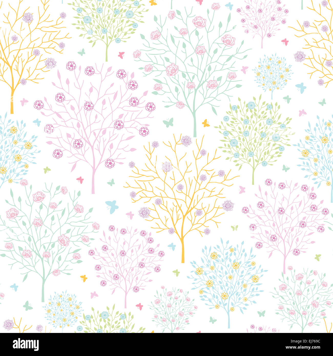 Blühende Bäume Musterdesign Hintergrund Stockfoto