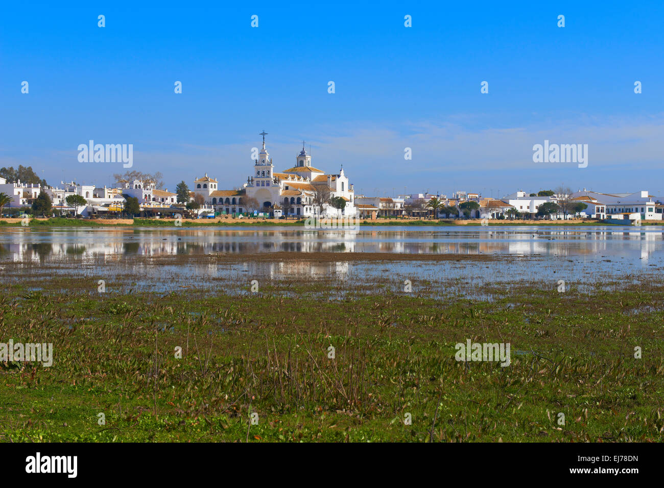 El Rocio-Dorf und Hermitage, Almonte El Rocio, El Rocío Marismas de Doñana Nationalpark Doñana, Provinz Huelva, Andalusien Stockfoto