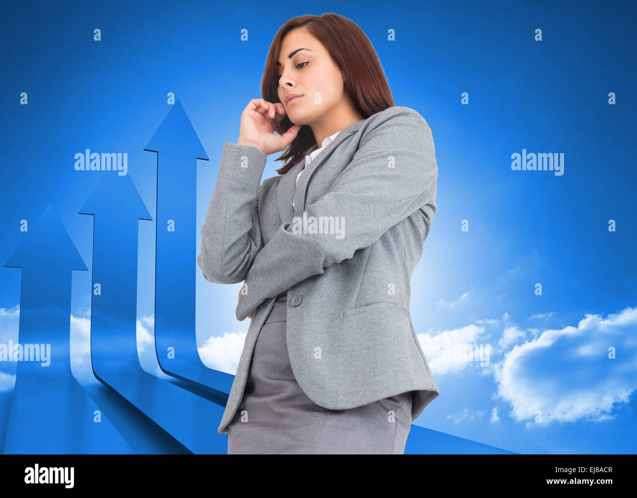 Zusammengesetztes Bild des fokussierten Geschäftsfrau Stockfoto