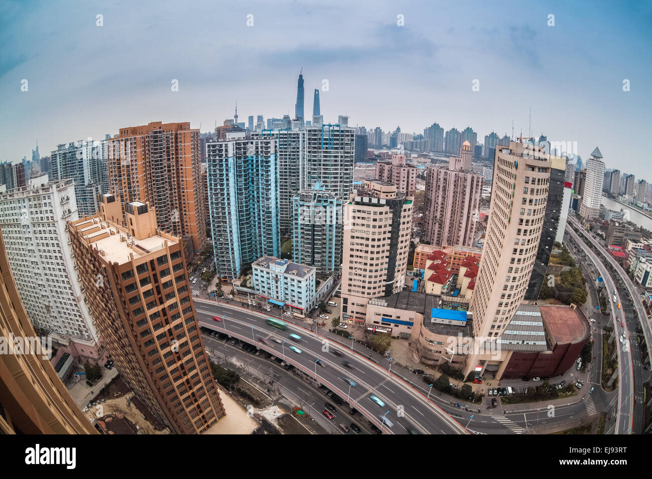 moderne Stadt mit Fischaugen Ansicht in shanghai Stockfoto