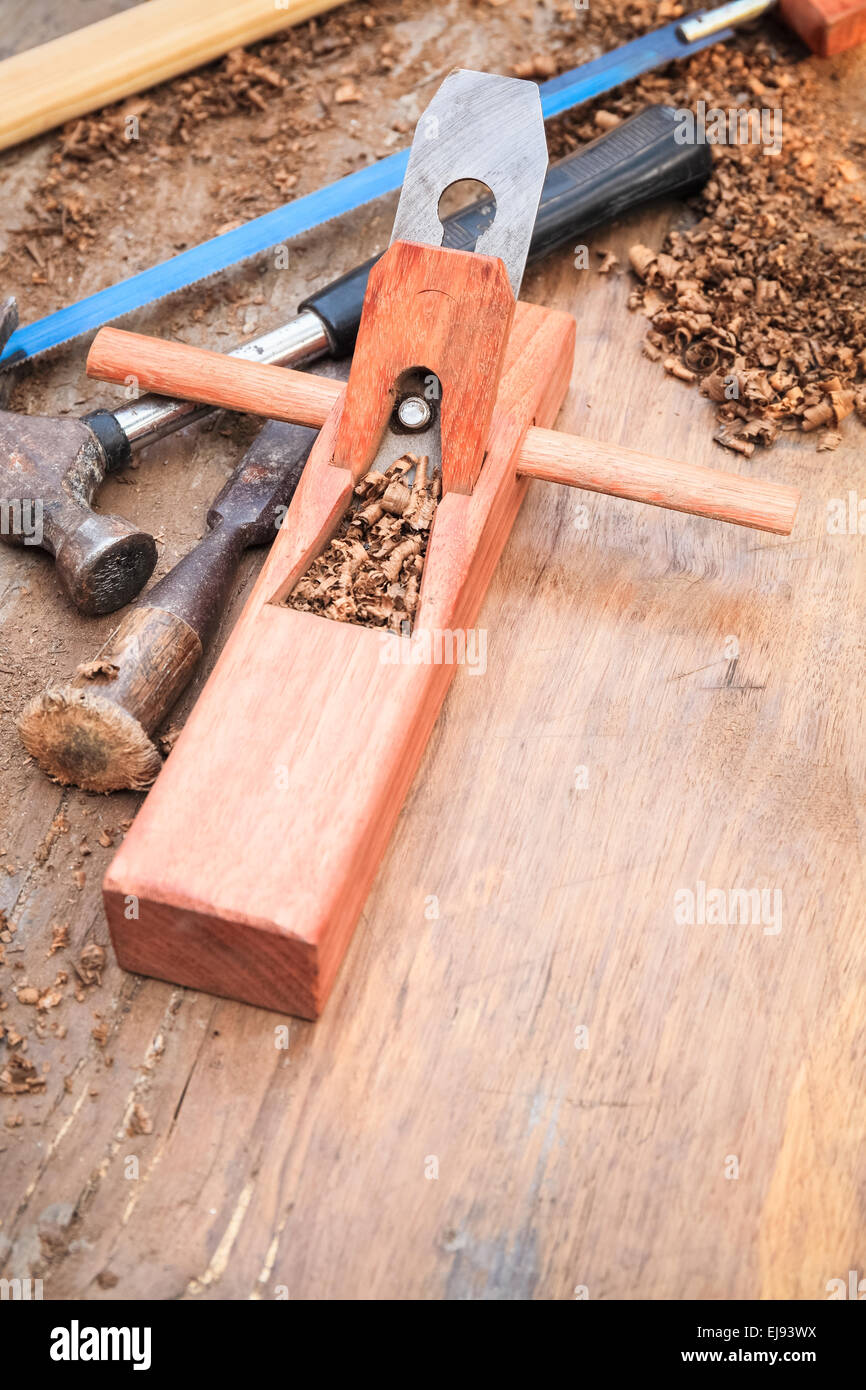 Holzbearbeitung Werkzeuge closeup Stockfoto