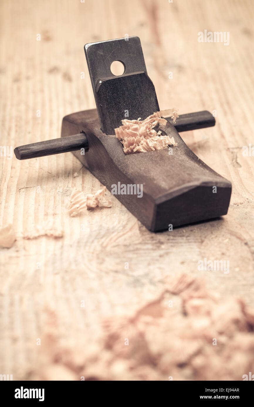 Zimmermannsarbeiten, aus kleinen Holz-Hobel closeup Stockfoto