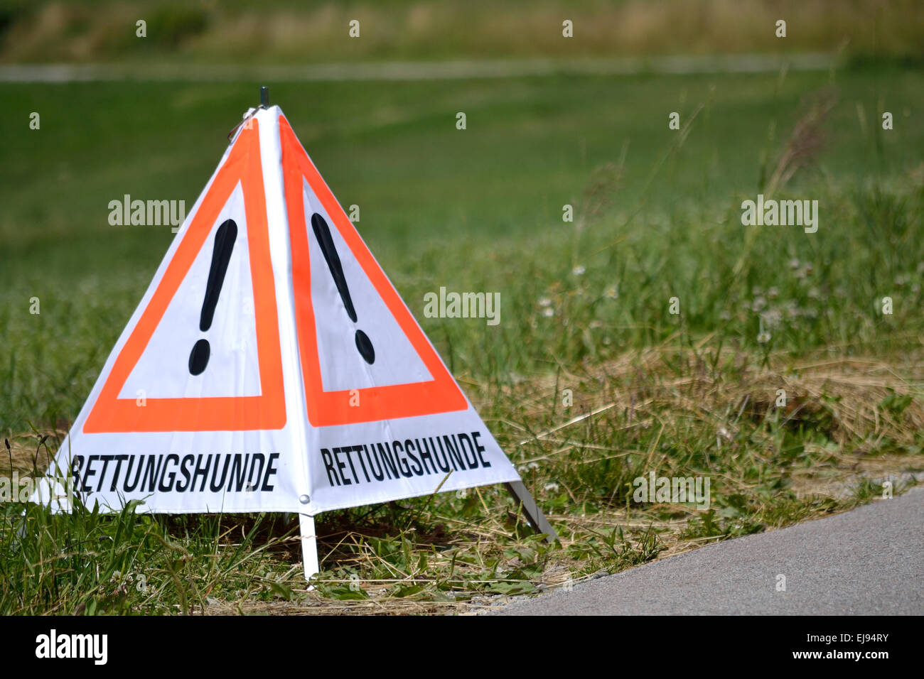 Warndreieck für Rettungs-Hunde-Einsatz Stockfoto