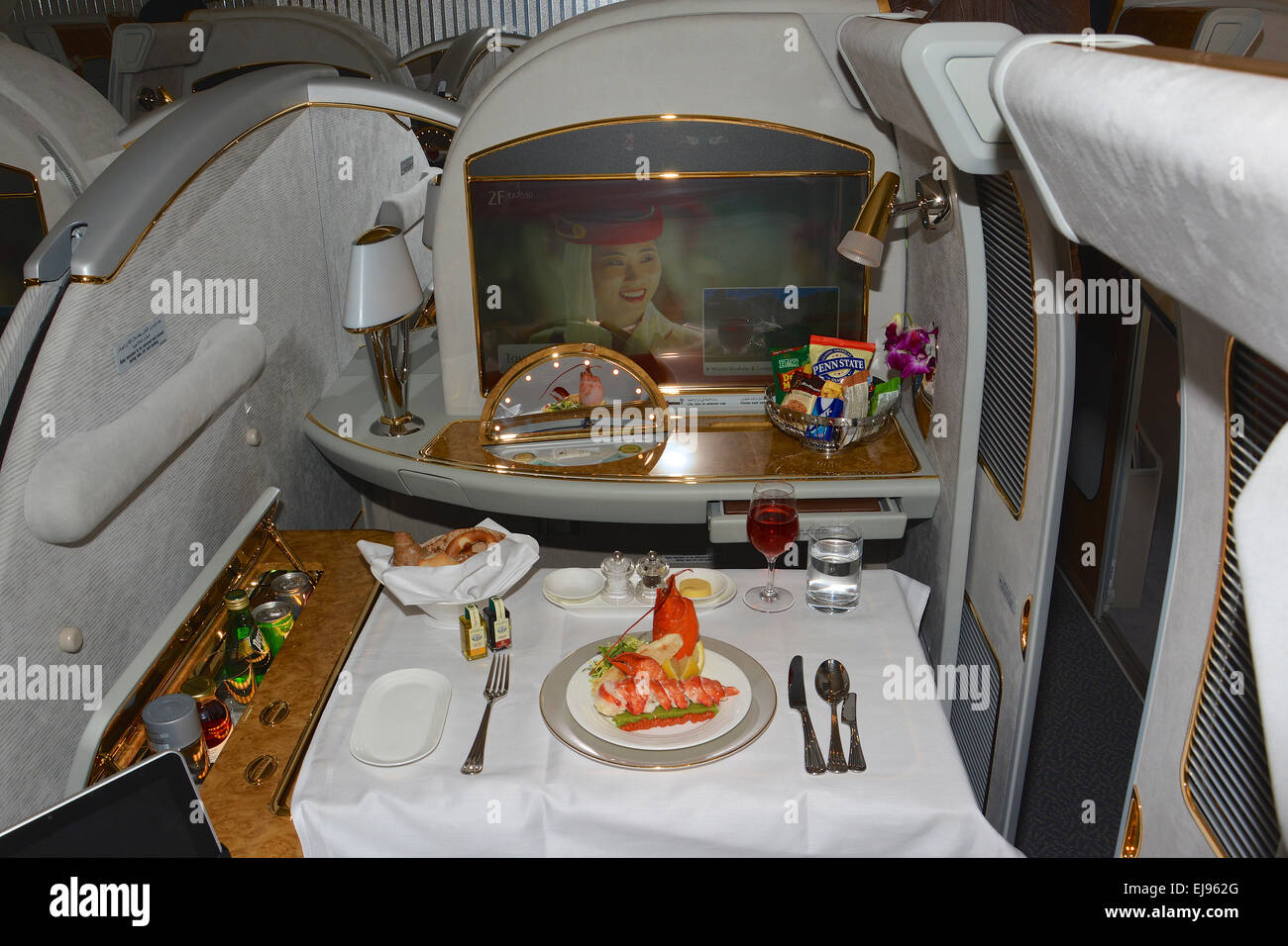 First class Sitz im Airbus A380 Stockfoto