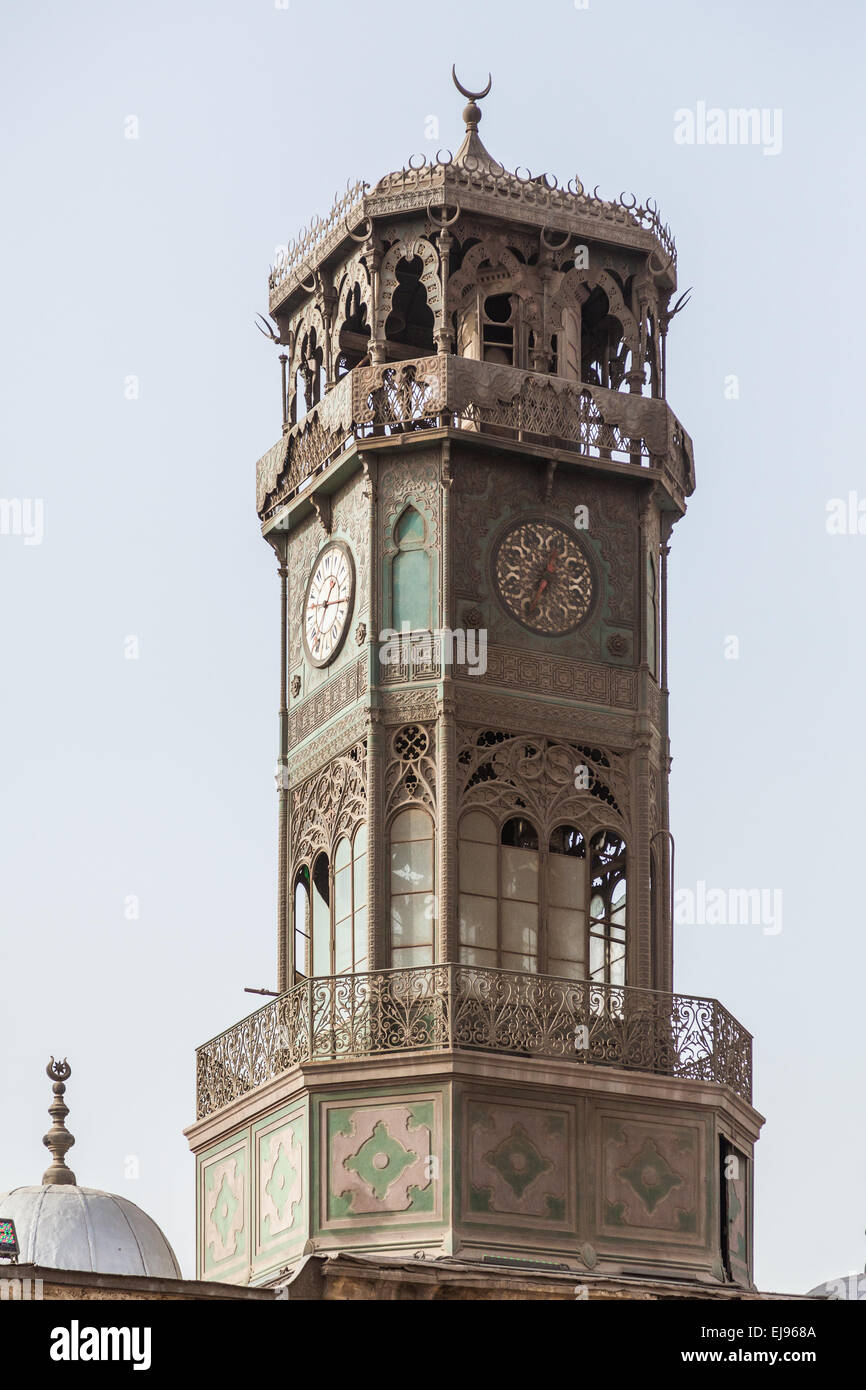 Alabaster Moschee Clocktower Kairo Ägypten Stockfoto