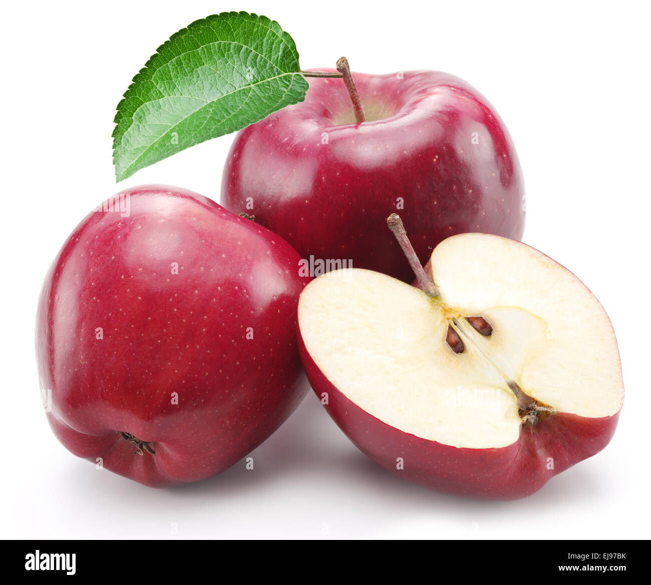 Rote Äpfel auf einem weißen Hintergrund. Stockfoto