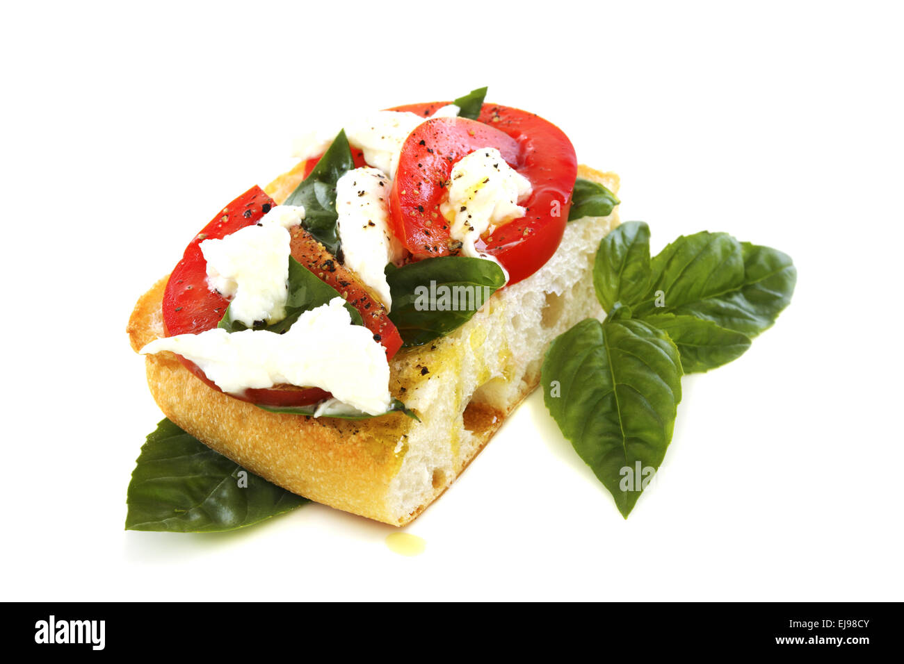 Ciabatta mit Tomaten und Käse. Stockfoto