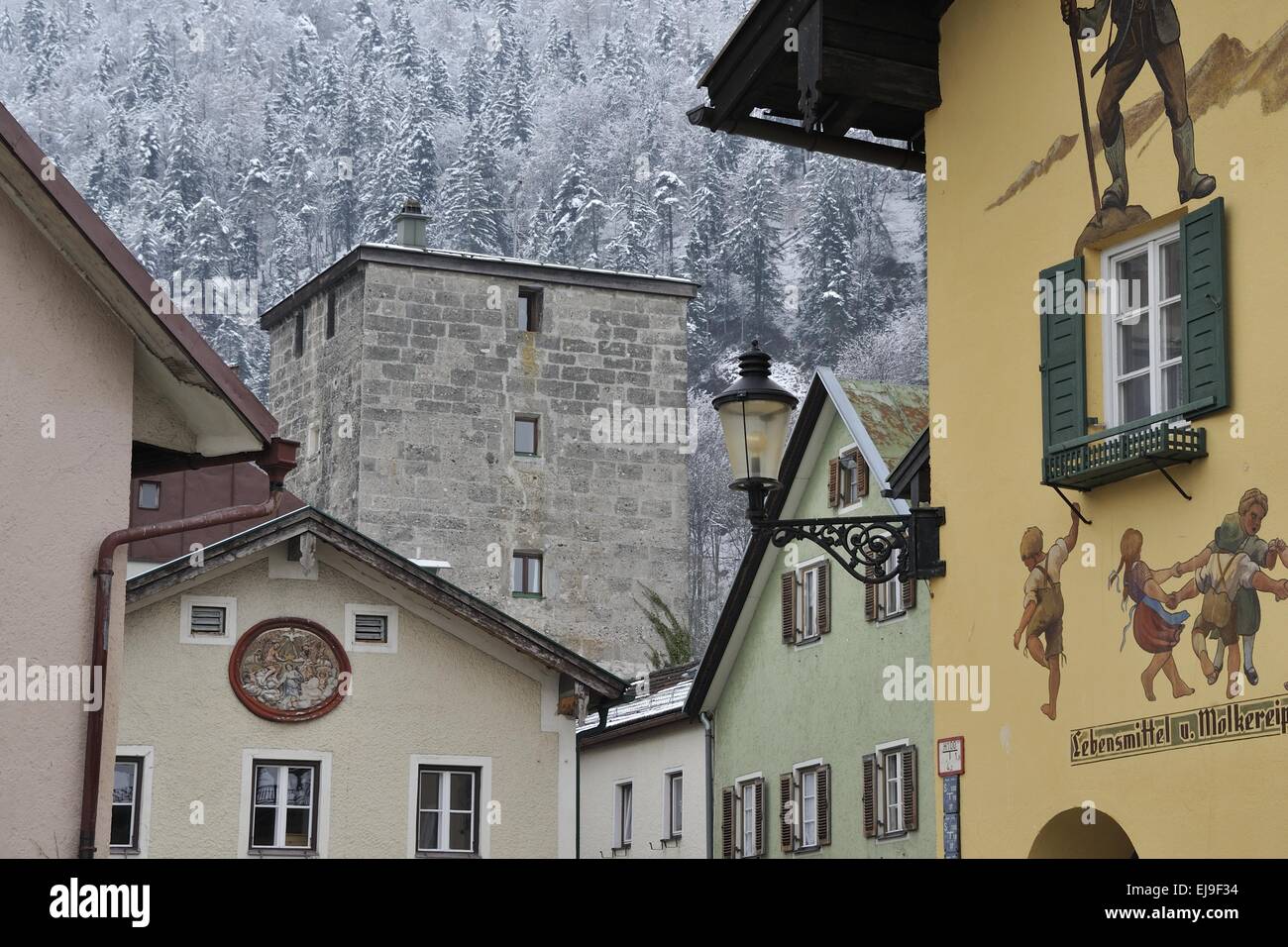 Obere Stadt Bad Reichenhall im winter Stockfoto