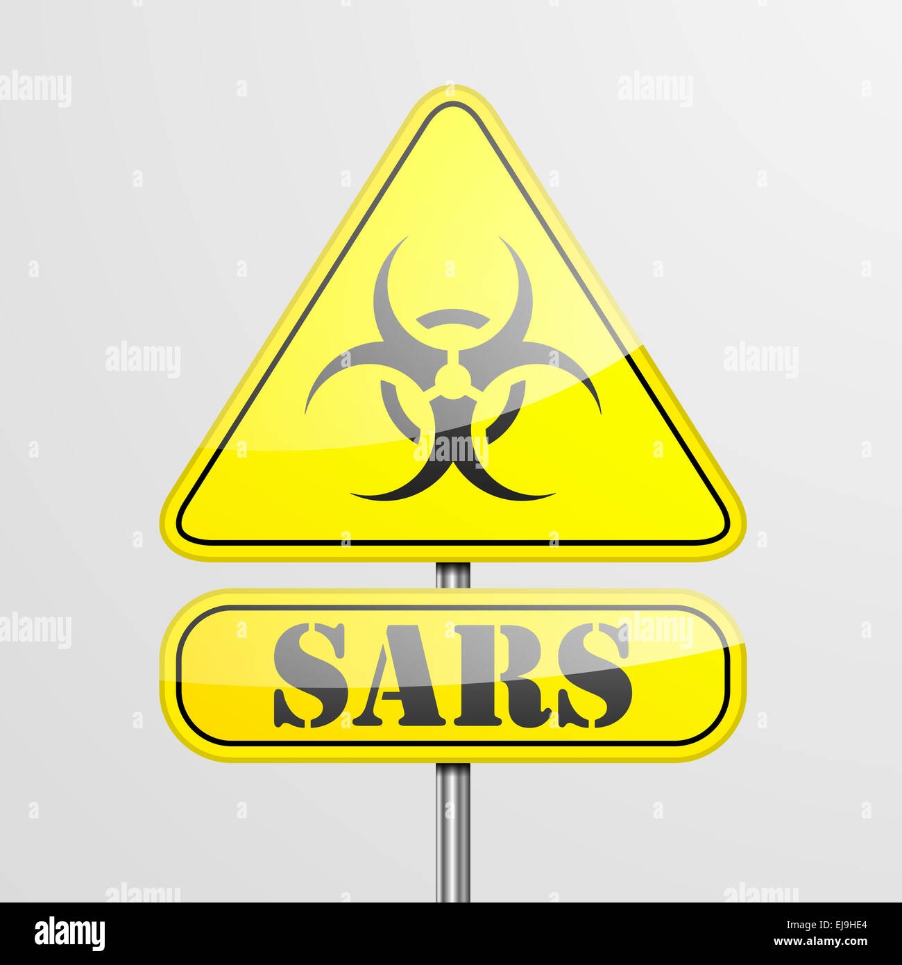Gelbe Sars-Warnschild Stockfoto