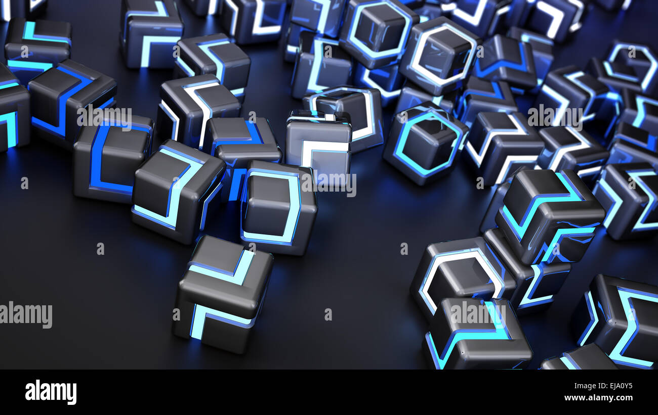 Futuristische Hintergrundbild - leuchtenden metallischen Würfel Stockfoto