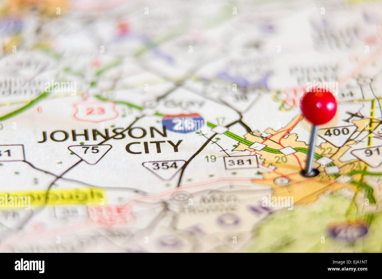 Johnson City in Tennessee auf Karte Stockfoto