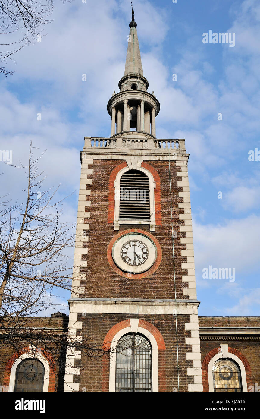 Turm der St. Marys Kirche, Rotherhithe, South East London UK Stockfoto